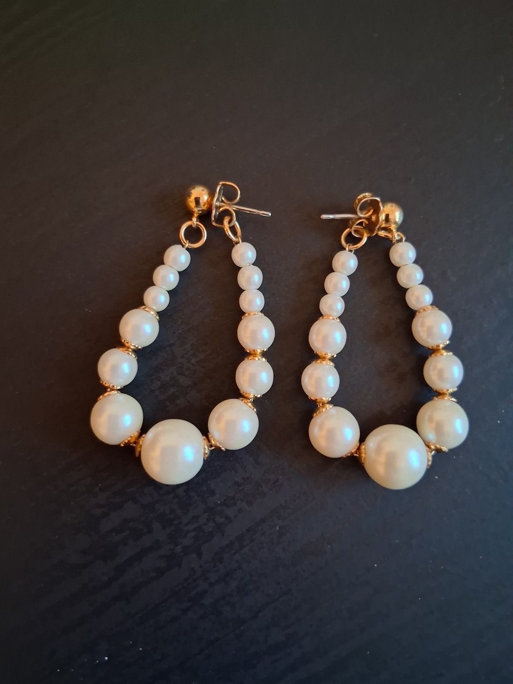Gold and Pearl Bead Teardrop Hoop Earrings